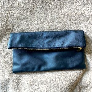 SOLD Black Leather Clutch / Lined Pouch With Gold Zipper